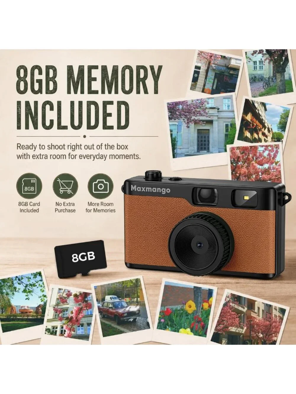 Vintage 12MP Digital Camera - Retro Screenless Design, 8GB SD Card Included